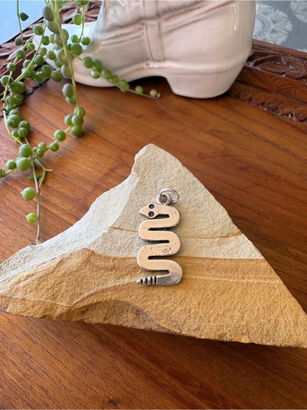 Sterling Silver Snake Pendant Charm - Rattlesnake Hallmarked
